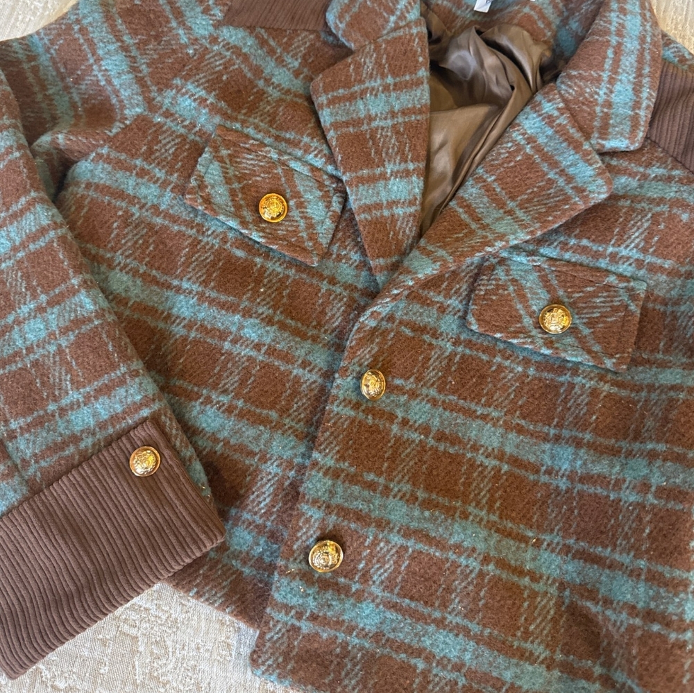 Plaid Tweed Jackets Coat Woman Clothing - Picture 5 of 7